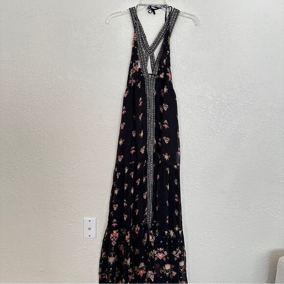 Anthropologie V Neck Floral Sleeveless Black Maxi Dress Small - Picture 2 of 9